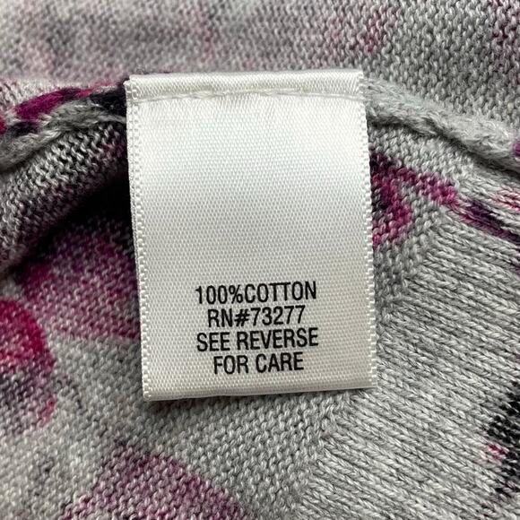 CROFT BARROW COTTON FLORAL CARDIGAN SWEATER 2X GRAY PINK PURPLE BOHO LIGHTWEIGHT - Picture 7 of 9